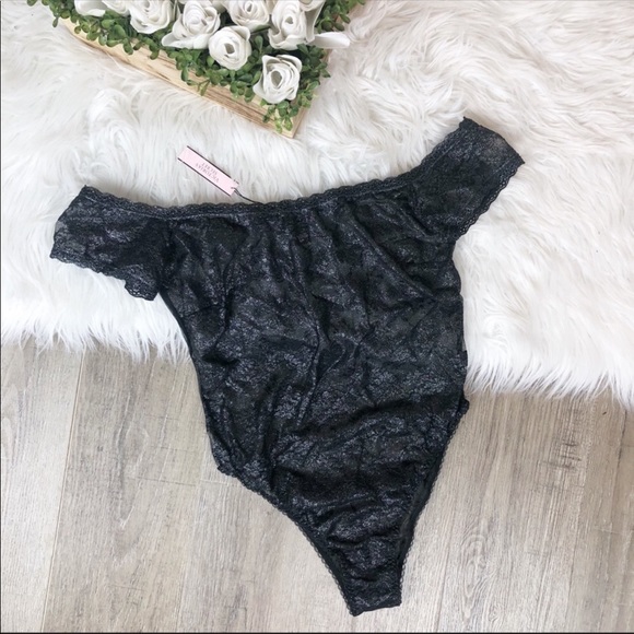 VS Black Lace & Mesh Shimmer Sexy Teddy Bodysuit - Picture 2 of 8